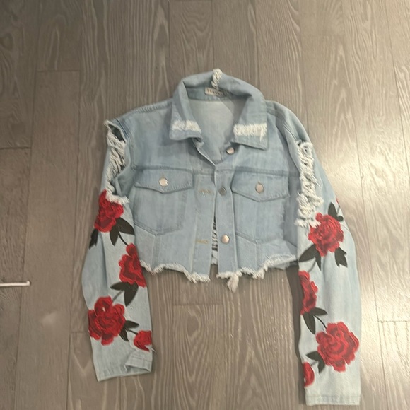 Cropped rose denim jacket size small - Picture 1 of 3